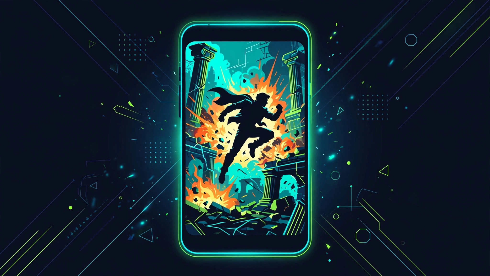 Android phone running a 3D action-adventure game inside Winlator with a controller connected