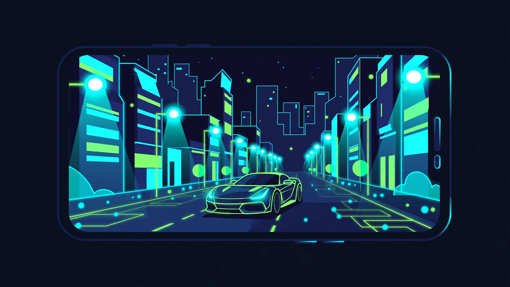 Android phone running Winlator with an open-world driving game showing a city street scene