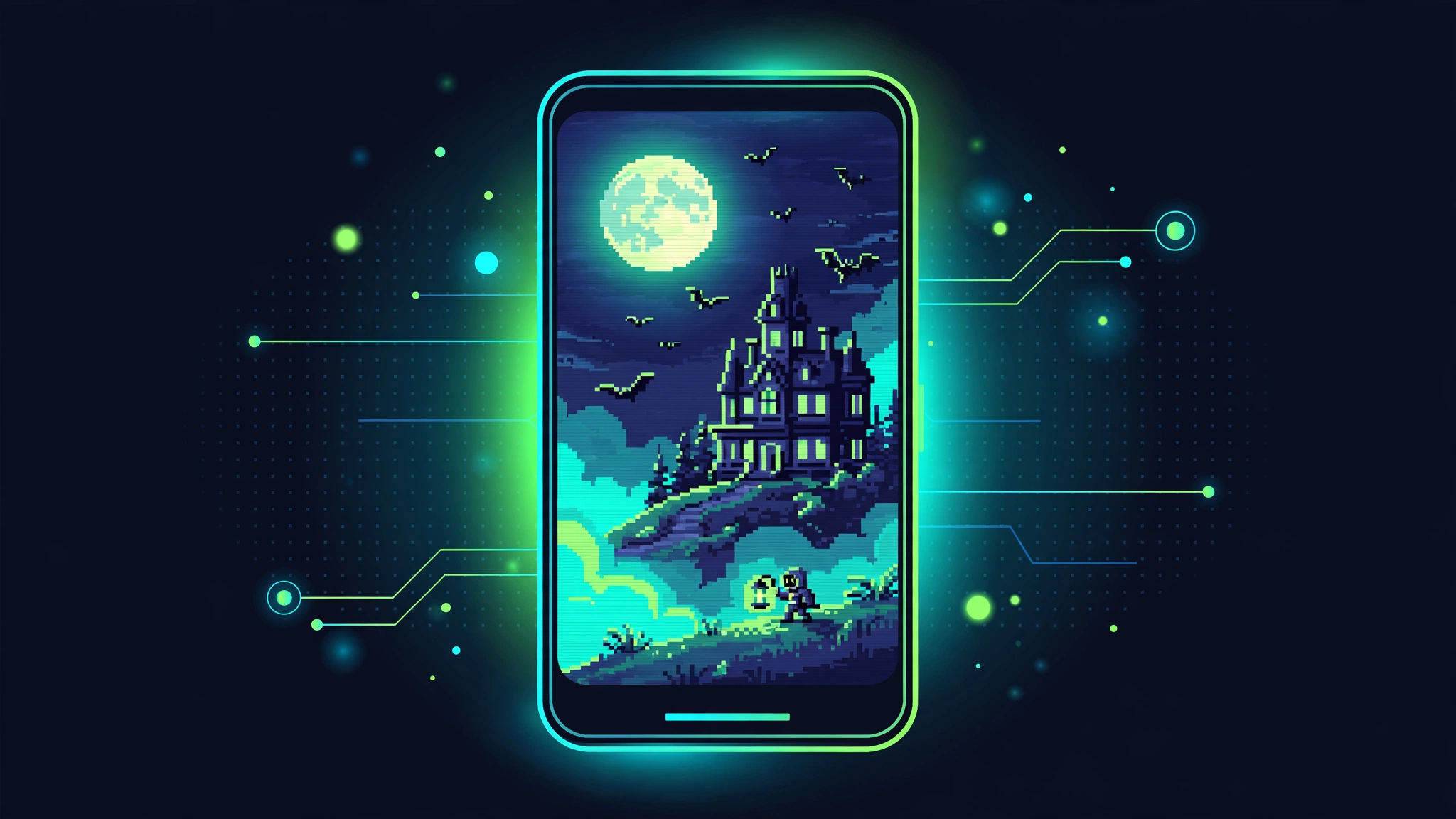 Android phone showing a dark 2D indie platformer running inside Winlator