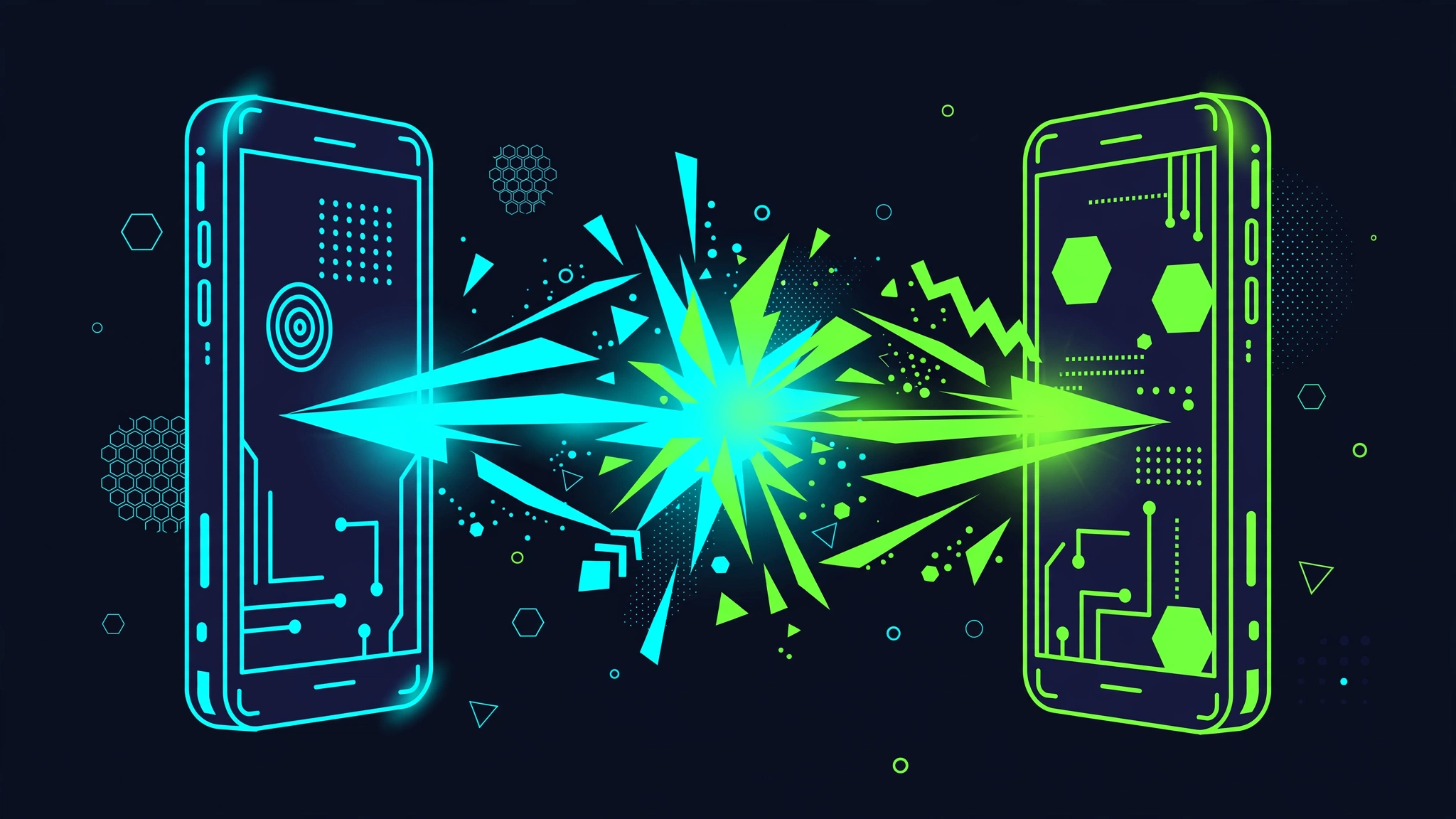 Two Android phones side by side, one showing Winlator's container interface and the other showing GameHub's game library view